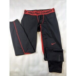 Mens Nike Pro Combat 3/4 Red Black Hyperwarm Tights Compression Pants L